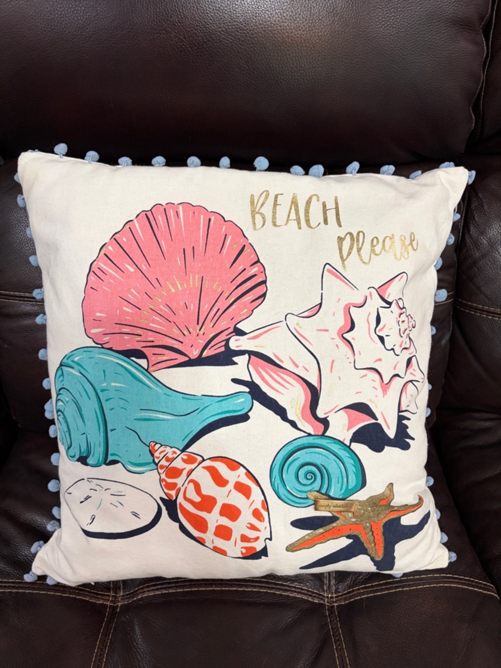 Simply Southern Beach Please Shells Accent Pillow in Pink, Teal, Coral, Gold